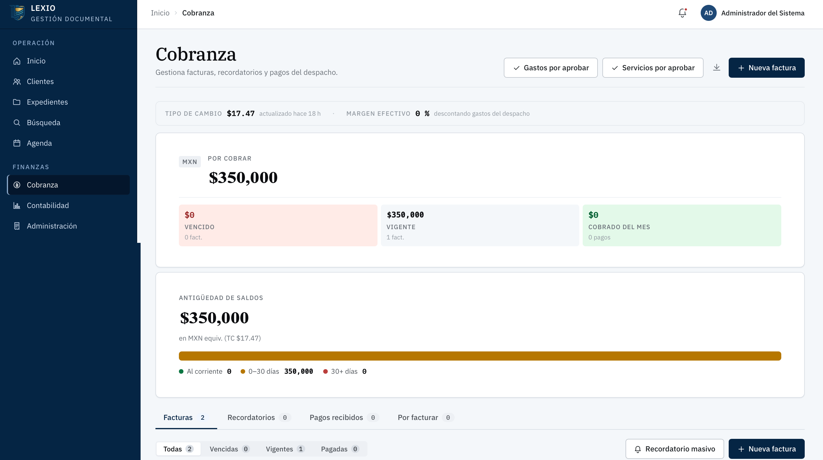 Módulo de cobranza en LEXIO